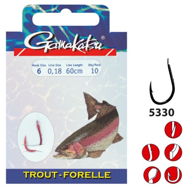 Gamakatsu Trout LS-5330, roter Haken, #8-0.16MM 60CM