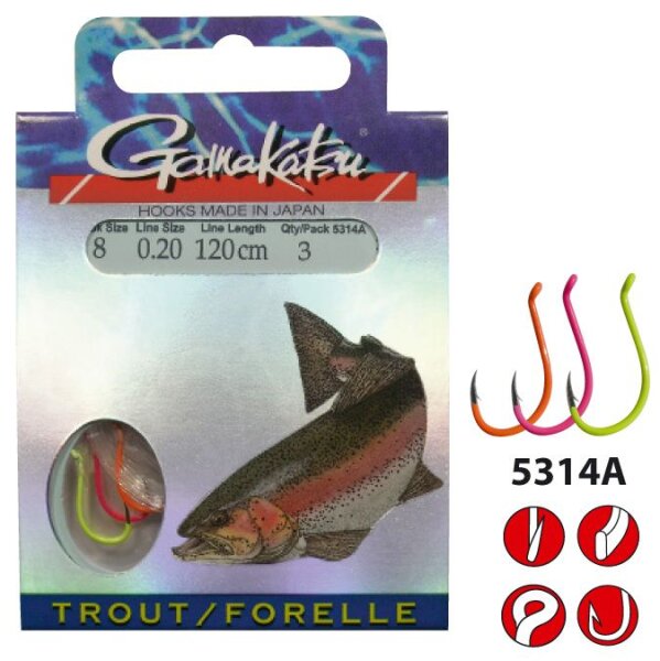 Gamakatsu Trout LS-5314, bunte Haken #8-0.20MM 120CM