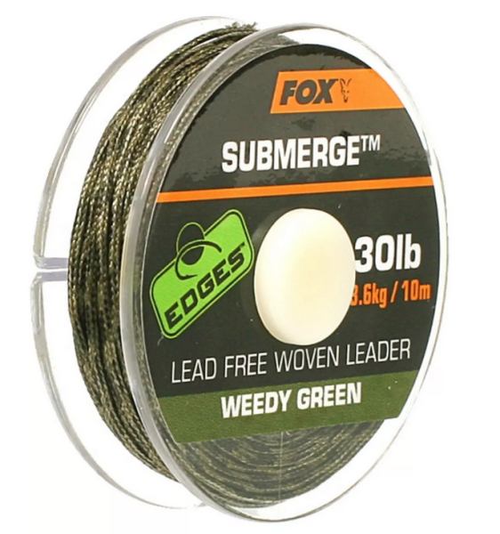 Fox Edges Submerge Lead Free Woven Leader Weedy Green 30lb / 13.6kg 10m
