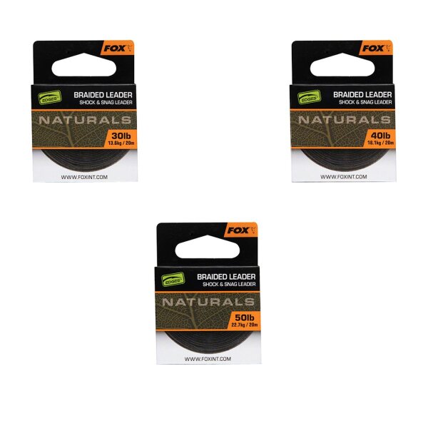 Fox Edges Braided Leader Shock & Snag Leader Naturals 20m